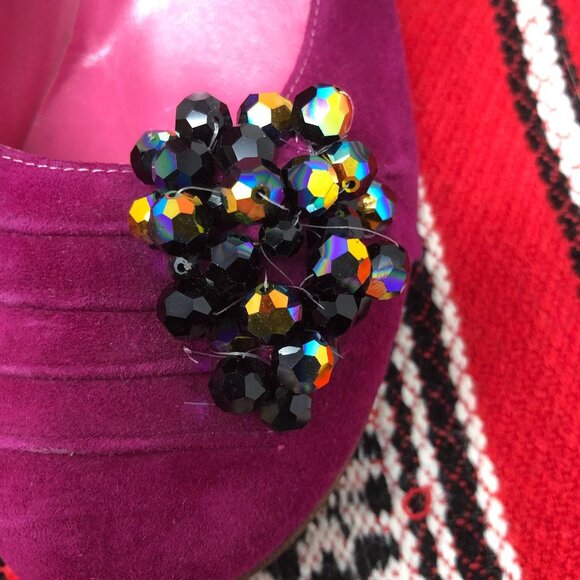 Eugenia Kim Pink Suede Round Toe Beaded Heels 37 - Picture 10 of 11